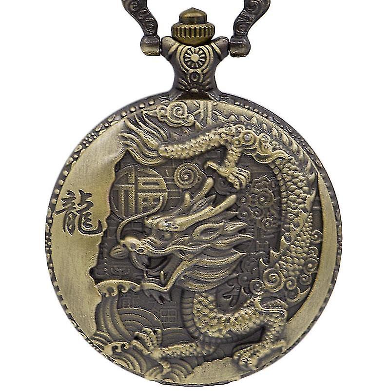 Vintage bronz chinez stil Dragon Design cuarț ceas de buzunar