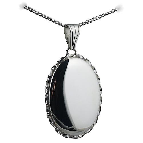 Silver 29x22mm plain twisted wire edge oval Locket with a curb Chain 24 inches