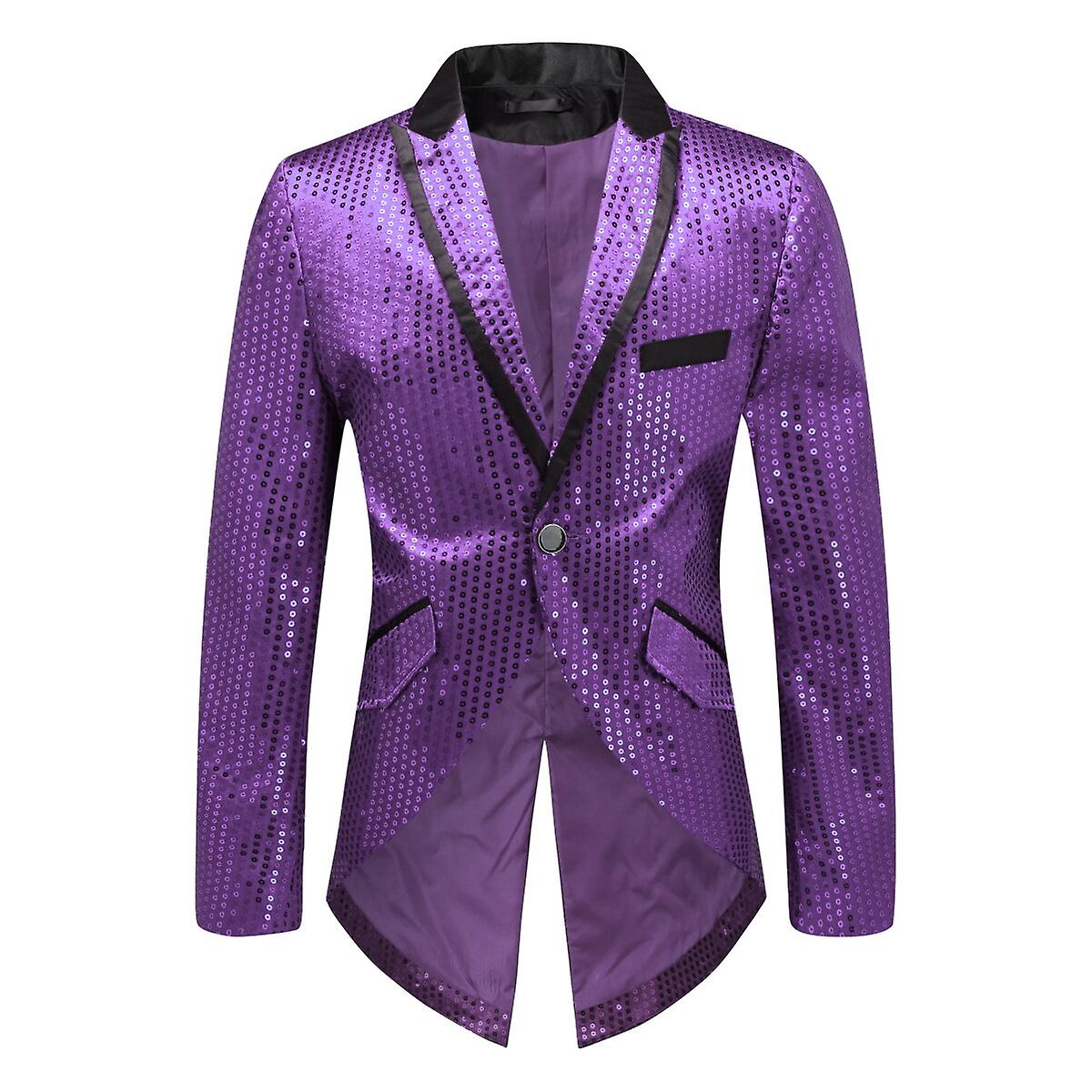 thumbnail image 1 of Chaqueta de traje de cola de golondrina con lentejuelas para hombre, abrigo de vestir de esmoquin para espectáculo de fiesta, 1 of 4