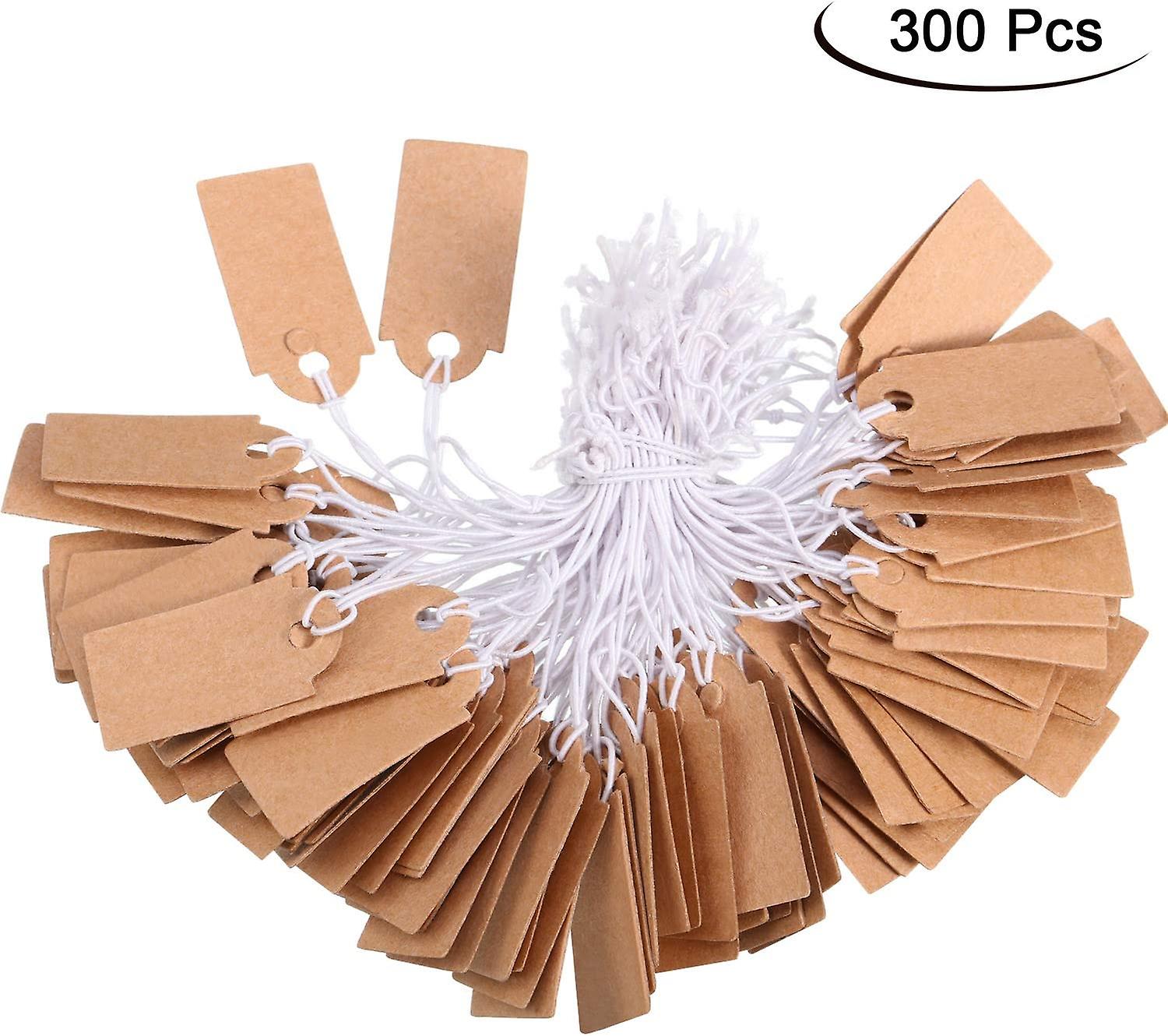 300PCS Tagging Tags Price Tags Blank Writable Price Tags Display Tags with Elastic Hanging Rope, Kraft(15*25mm)