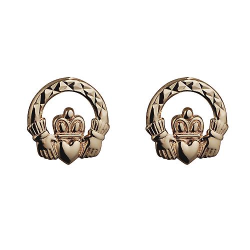 9ct Gold 9mm diamond cut Claddagh stud Earrings
