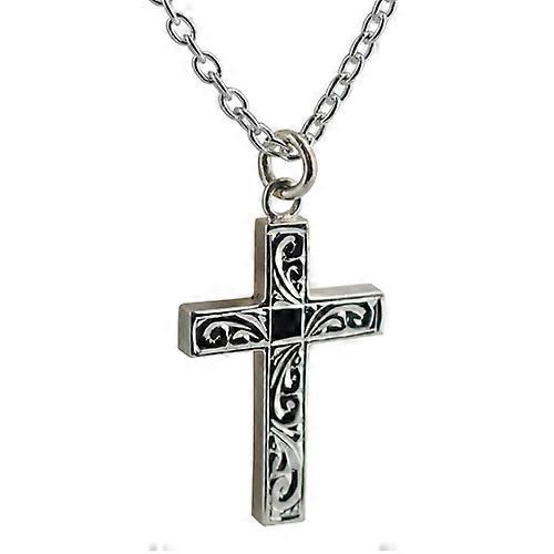 Silver 30x20mm hand engraved solid block Cross with a cable Chain 18 inches