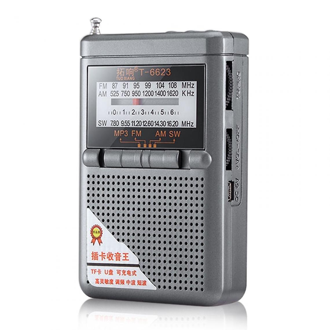 Portable Fm/am/sw World Band Full Band Radio Receiver With Lcd Display Mini Pocket Loop Radio Receiver(gray)