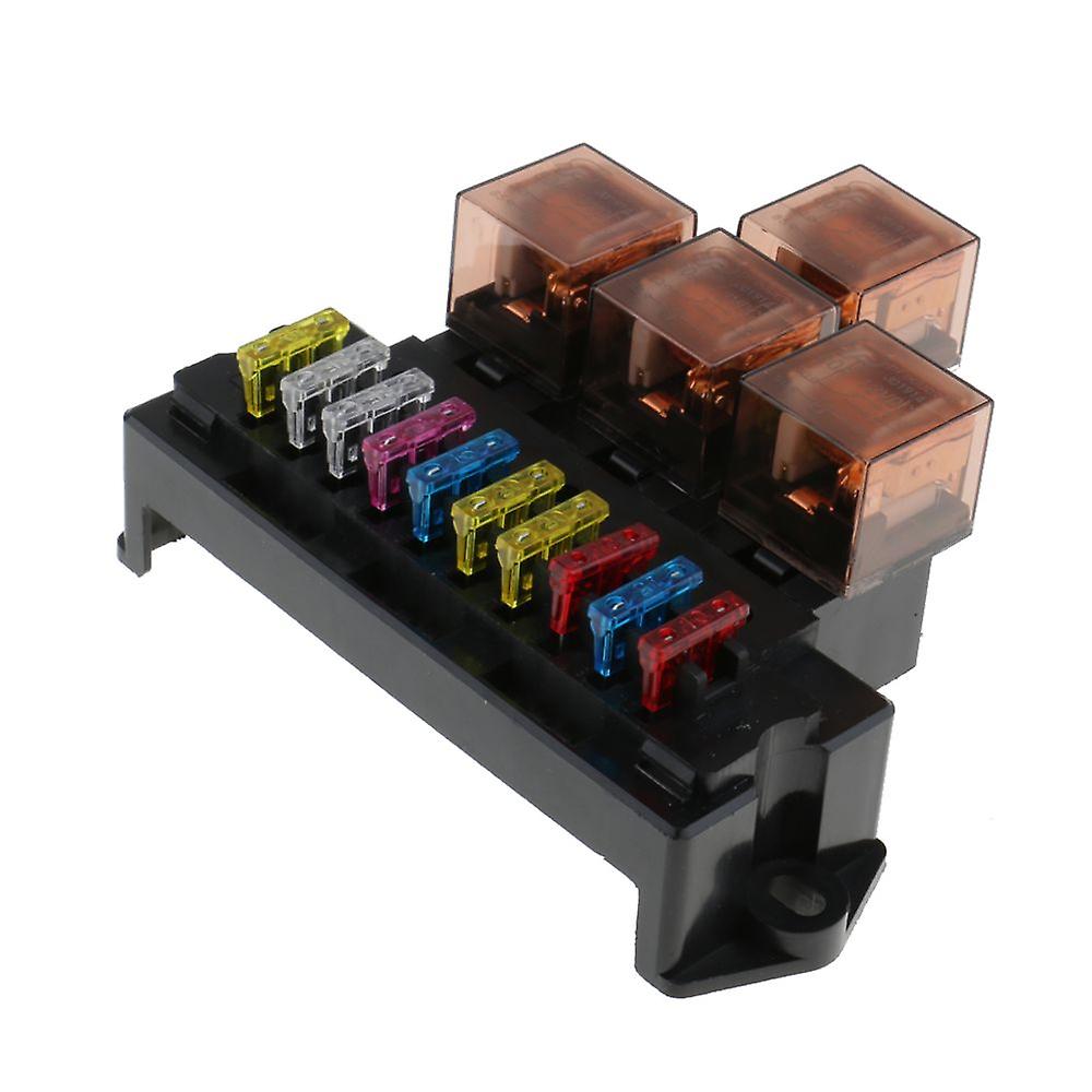 Fuse Box Distribution Block 10 Way 4 Relay Auto Holder Block Base