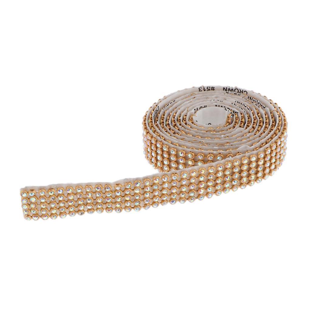 1 Roll 5 Row Rhinestone Ribbon Diamond Mesh Wrap Roll DIY Craft Golden AB