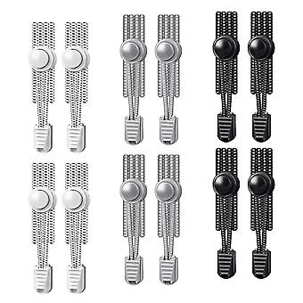 6 Pairs Elastic Shoe Laces For Adults & Kids Lock Shoe Laces Tieless For Sneakers,black+white+gray