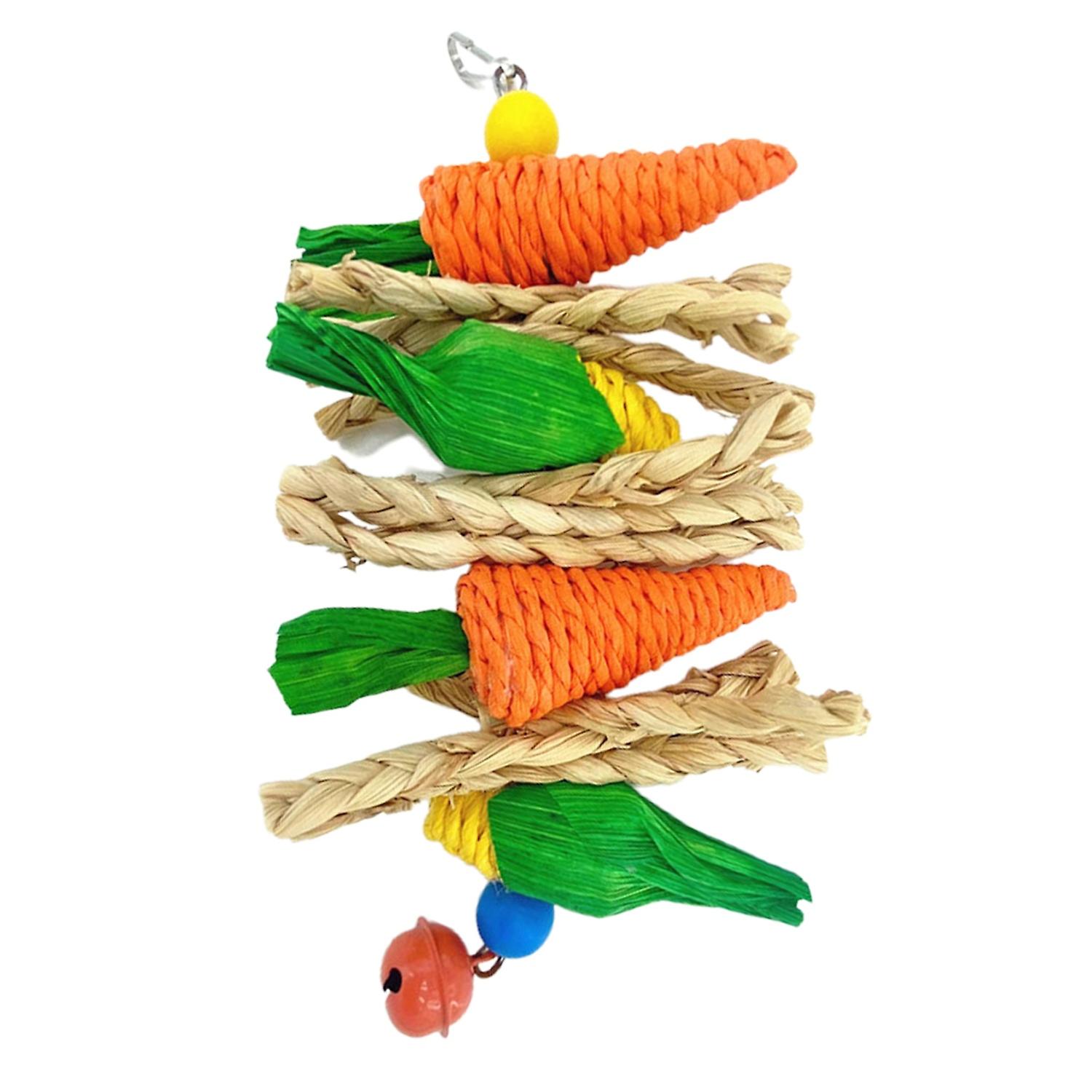 Bird Chew Toy Natural Materials with Bell Carrot Shape Bird Parrot Hanging Toy Cage Accessories
