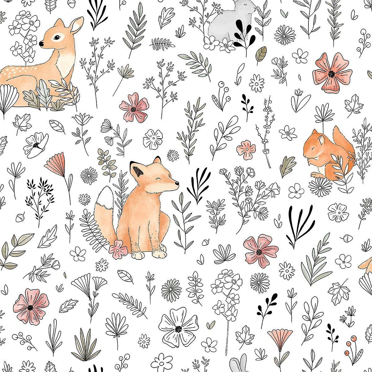 Muriva Animal Print Floral White Wallpaper