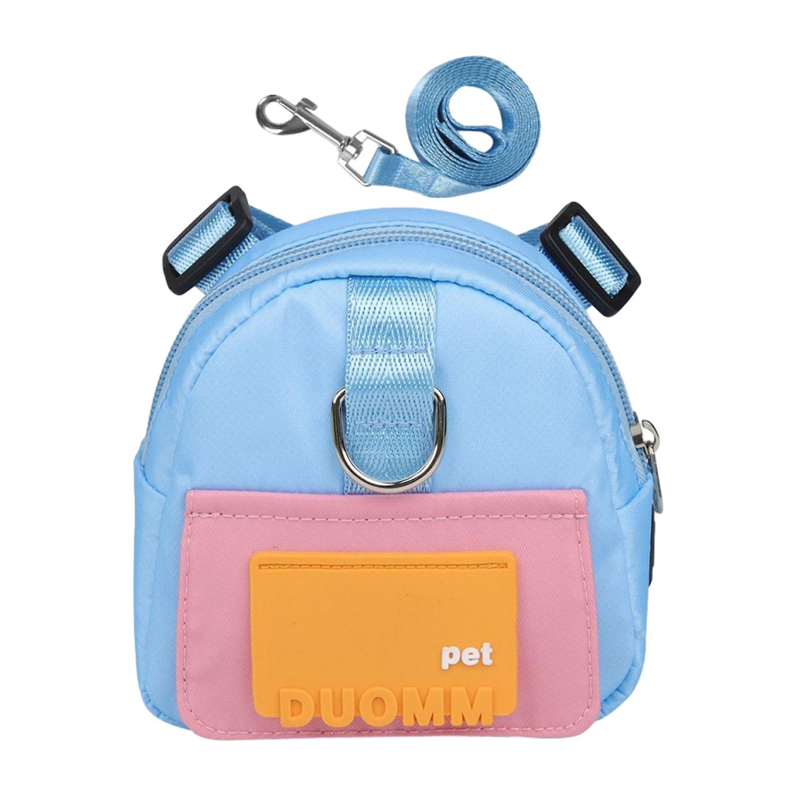 Dog Backpack Harness with Leash Adjustable for Camping Daily Walking Outside Blue Medium