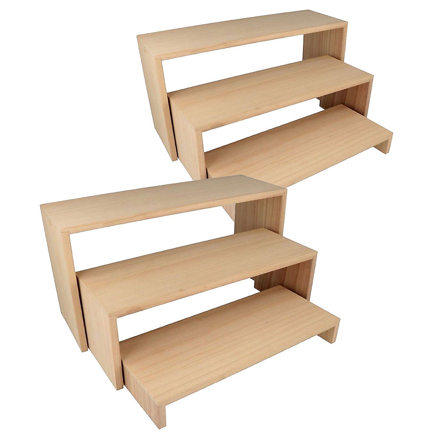 2 blocks of 3 wooden staircase shelves 18 x 35 cm