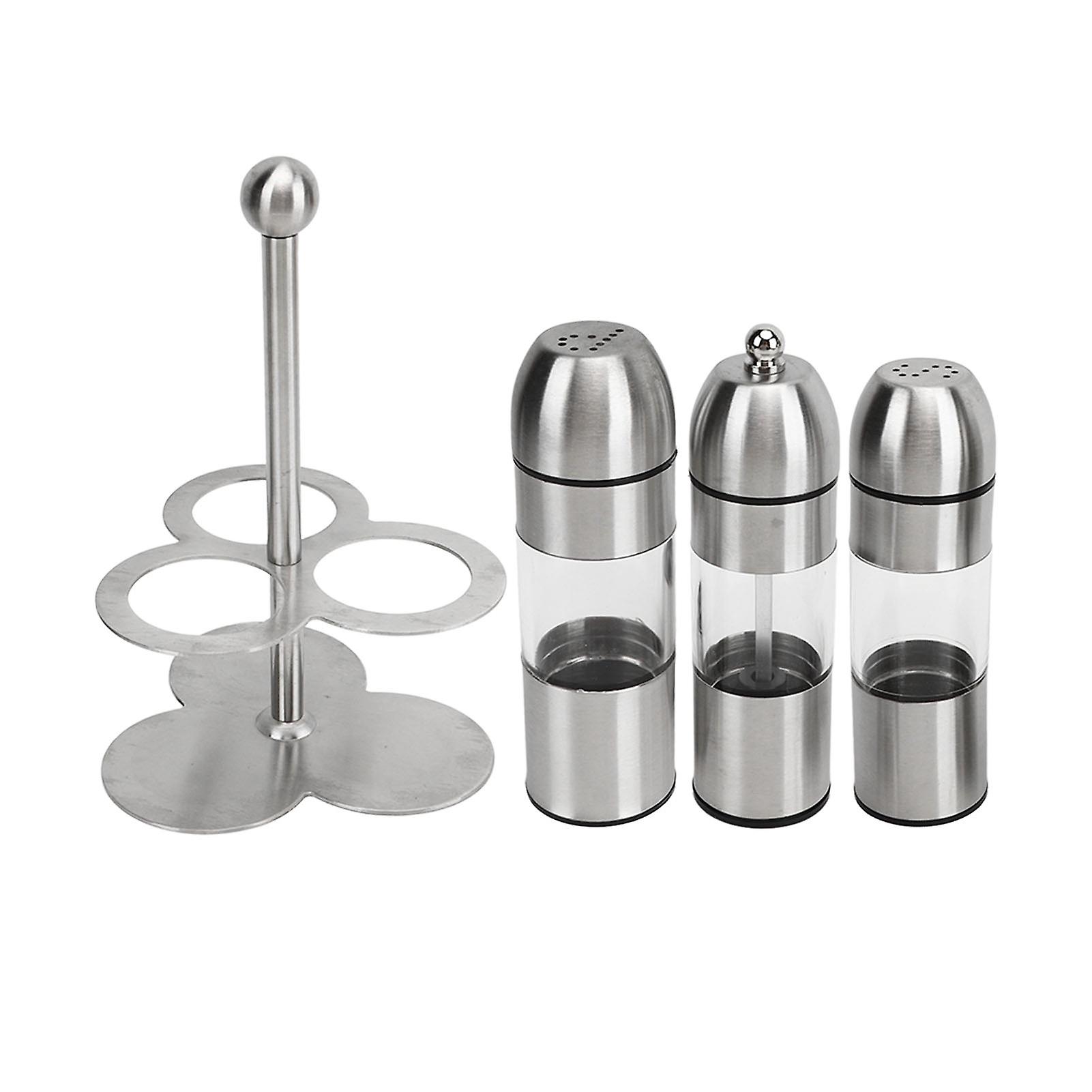 Stainless Steel Seasoning Bottles, Multi-Functional Food Grade Refillable Rustproof Salt and Pepper Shakers, Set of 2 Seasoning Bottles and 1 Grinder.