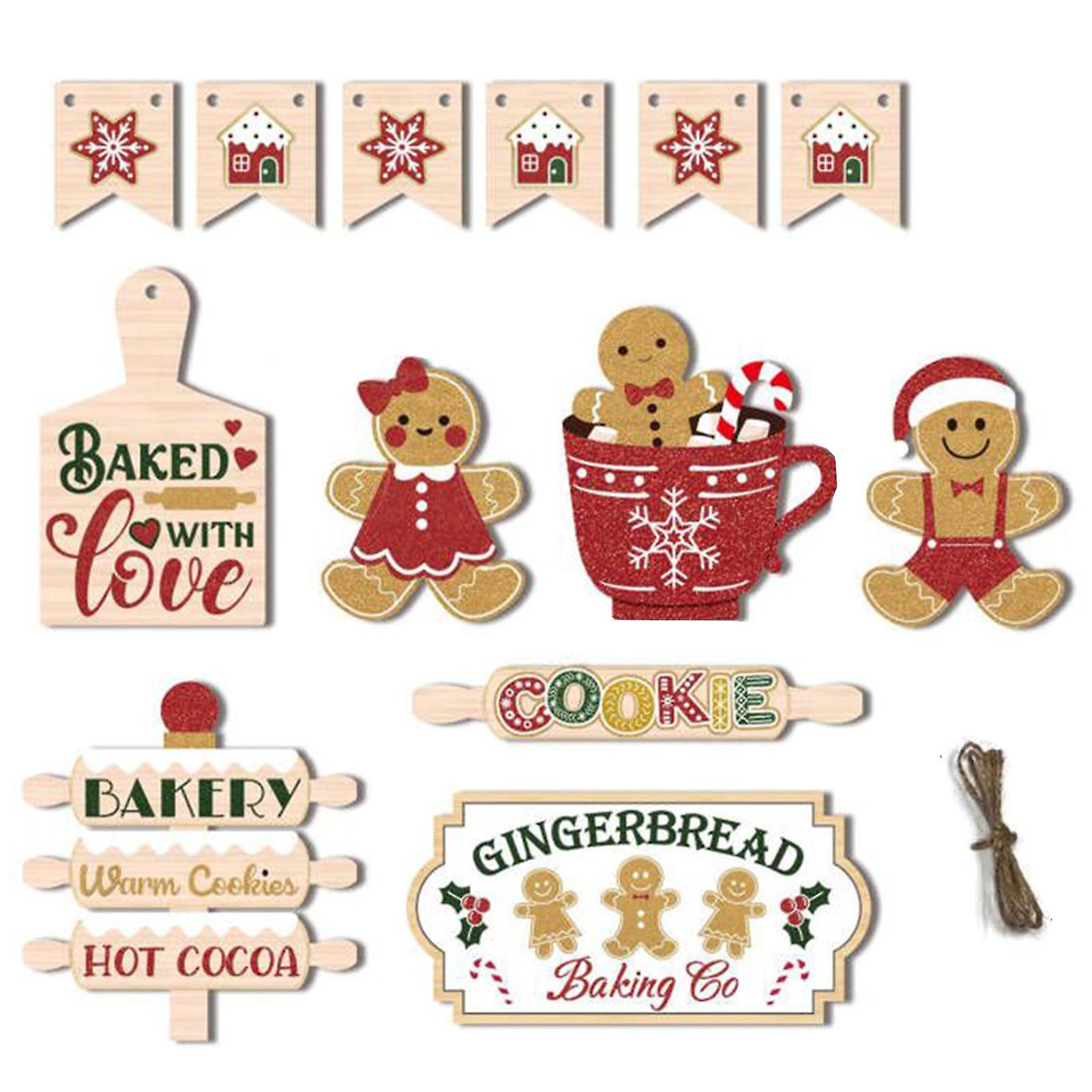 12pcs Ginger Man Table Sign Decorations Wooden Bead Garland Tabletop Decor For Holiday Table Centerpieces