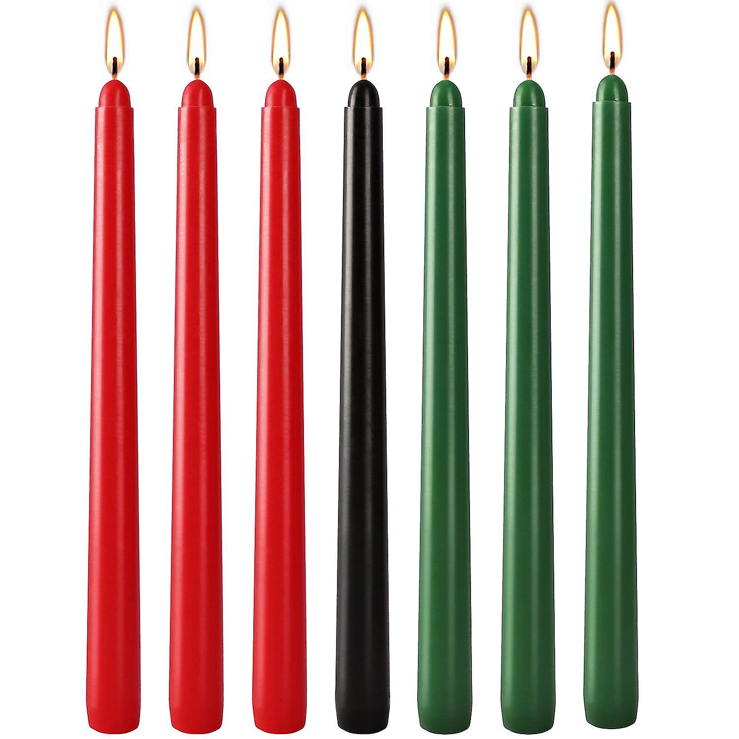 7 Pack Kwanzaa Taper Candles Set - 3 Red, 3 Green, 1 Black - Premium Quality Candles Handicapped Taper Candles, Dripless And - Set Of 7-hy