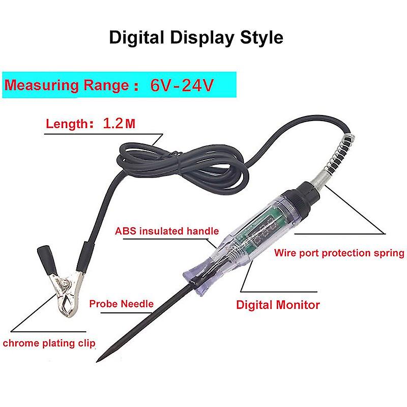6V 12v 24v Dc Car Truck Voltage Circuit Tester Digital Display Long Probe Pen Light Bulb Automobile Diagnostic Tools Auto Repair