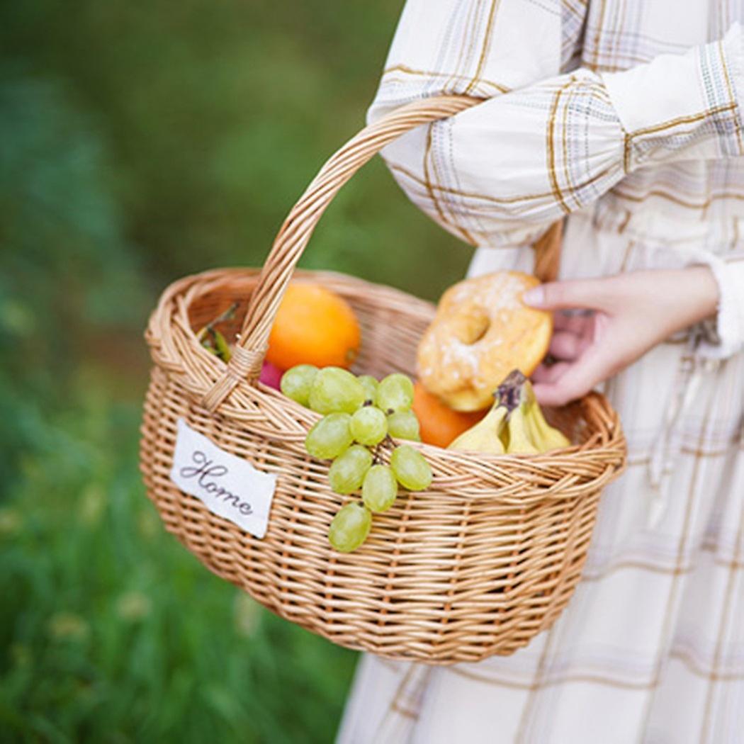Handmade Oval Wicker Basket Wicker Camping Picnic Basket Shopping Storage Hamper