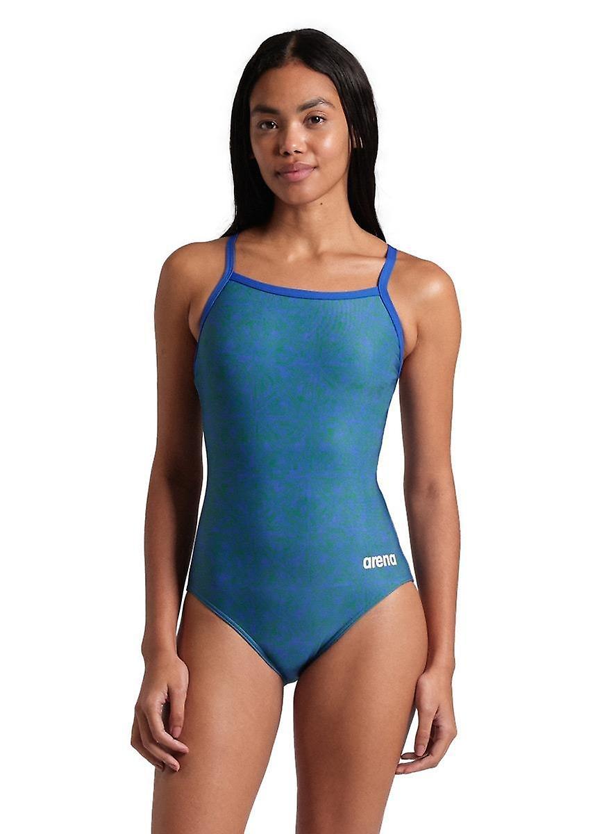 Arena Abstract Tiles Light Drop Back Swimsuit - Royal Team / Royal Green - Girls
