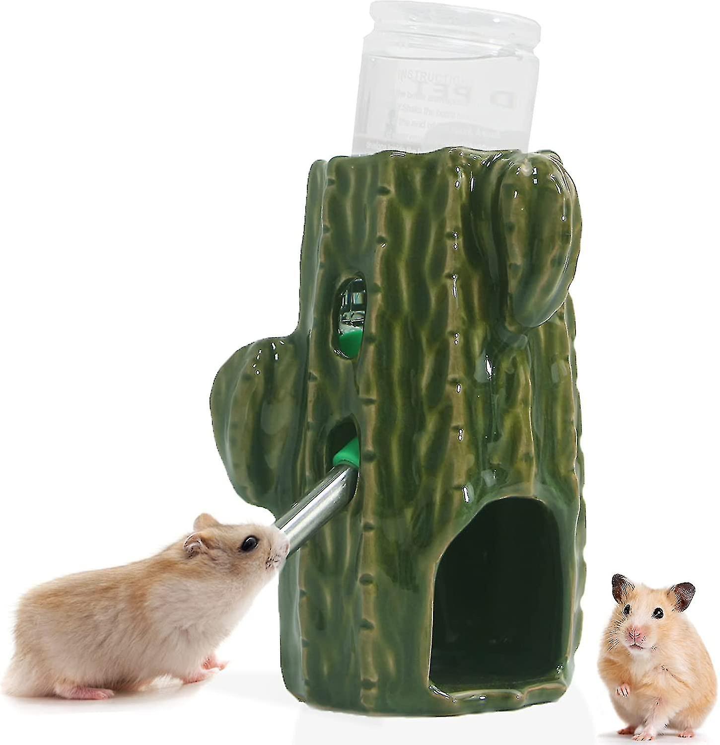 2-in-1 säädettävä hamsterin vesipullo, 80 ml: n gerbiilivesipullo jalustalla, ei tippapurunkestävää keraamista vesipullon pidikettä