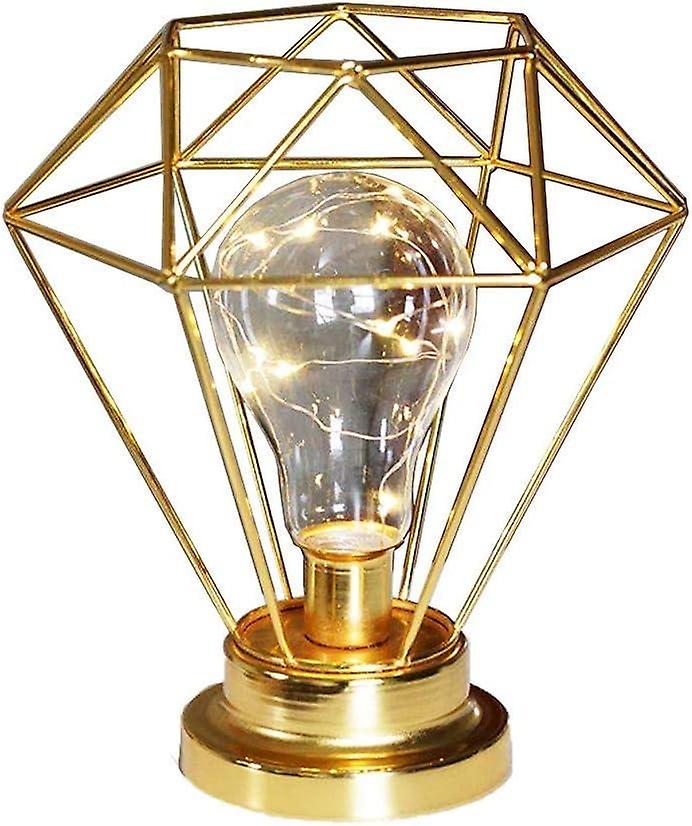 Night Light Diamond Shape Retro Metal Table Lamp Battery Operated
