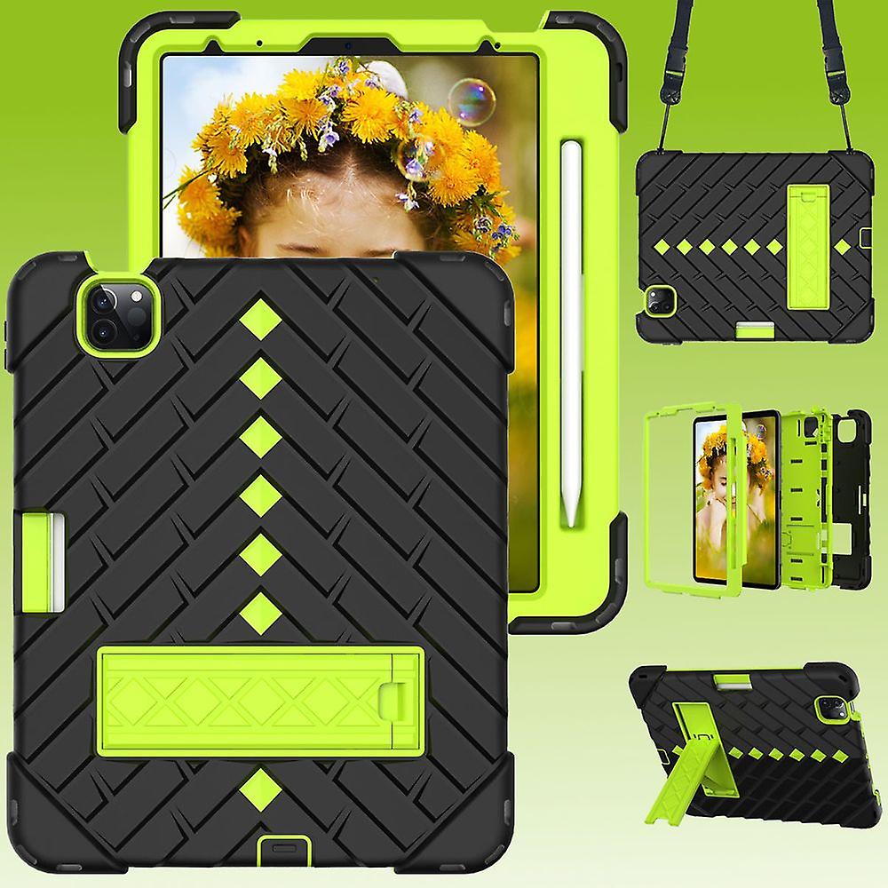 For Apple iPad Air 2020 4th Gen 10.9/ Air 2022 Shockproof Hybrid Tablet Case with Strap Black / Green