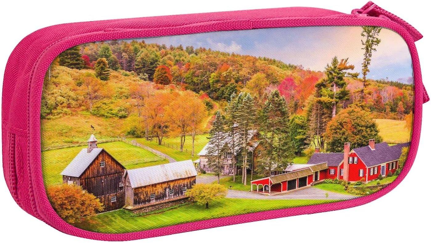 WQ1784 Country Farm הדפס עיפרון מארז עט תיבת עיפרון דו-שכבתית תיק מארז עיפרון מארגן עבור Office College School נער נער בוגר