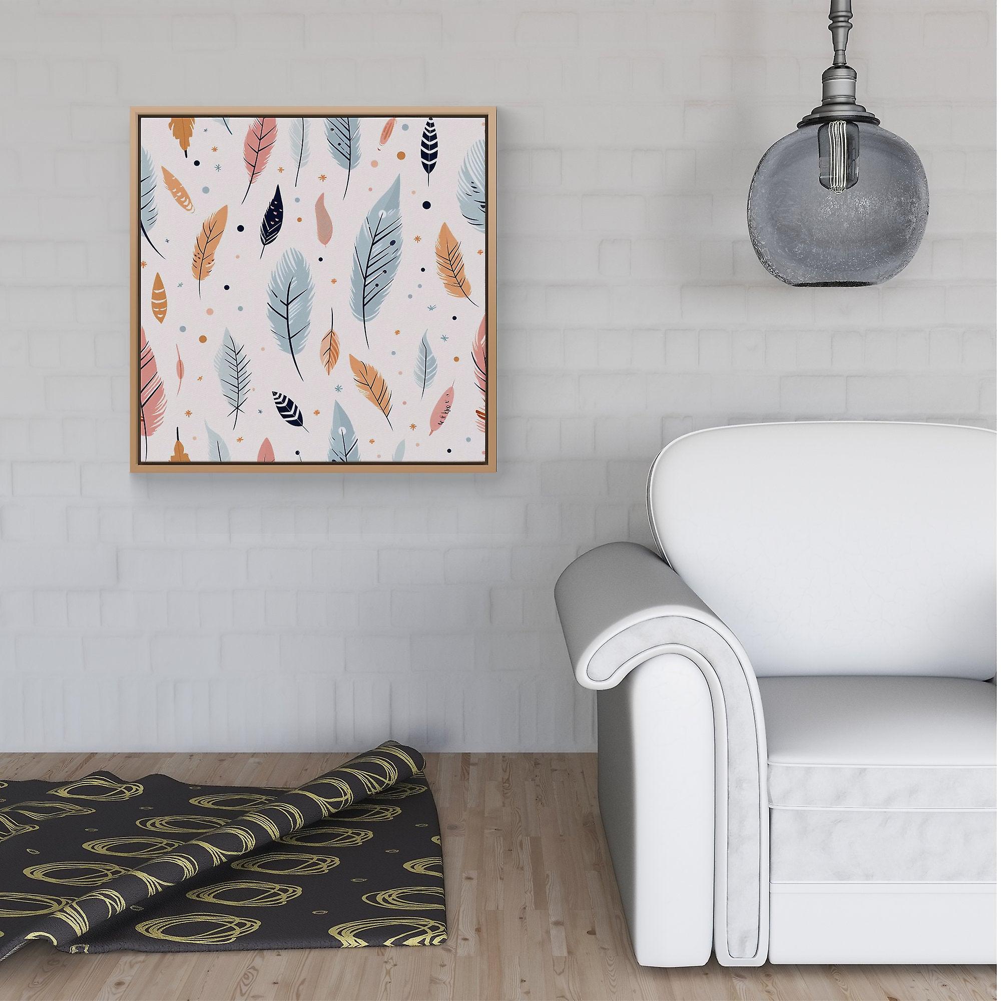 Pastel Feather Pattern Framed Canvas
