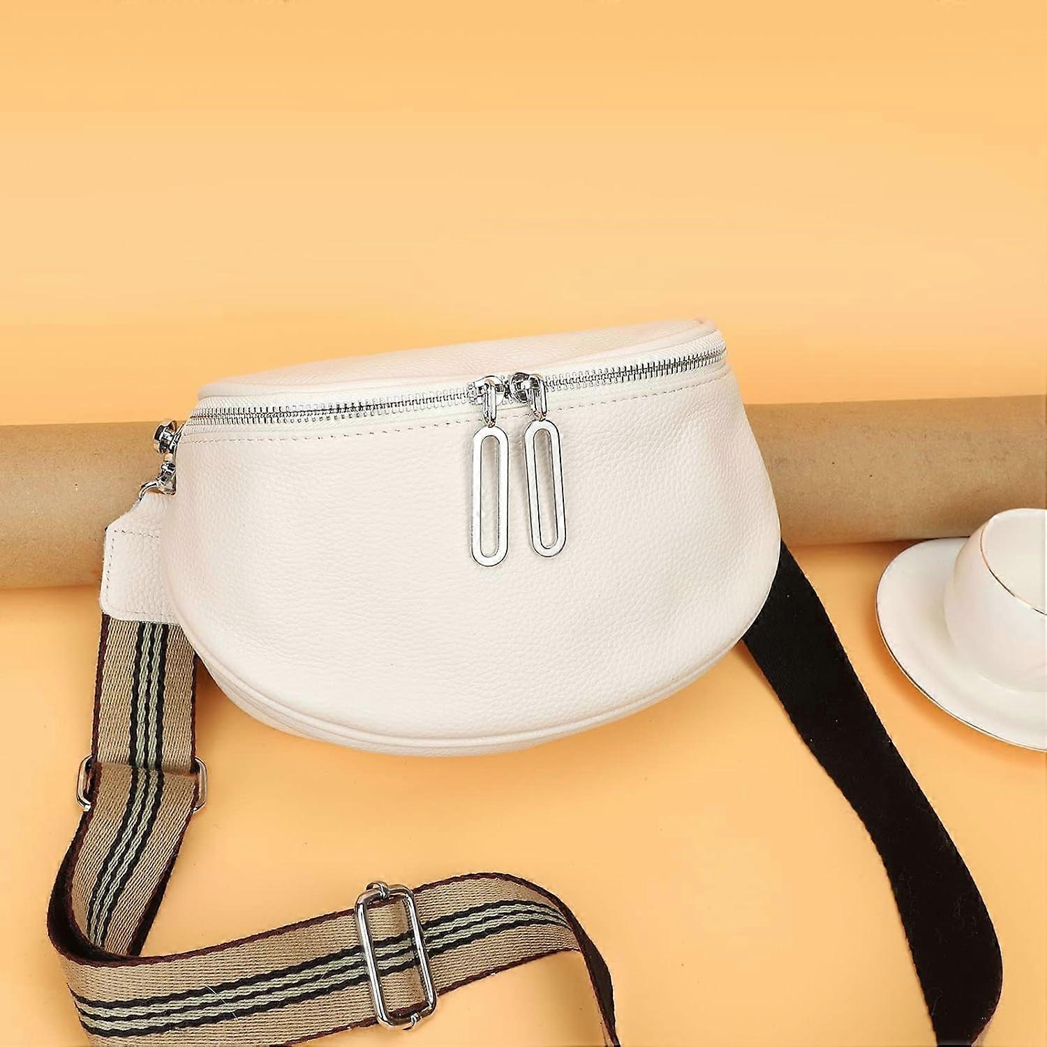 Large shoulder bag for women, leather chest bag with removable shoulder strap, shoulder bags for women (white)