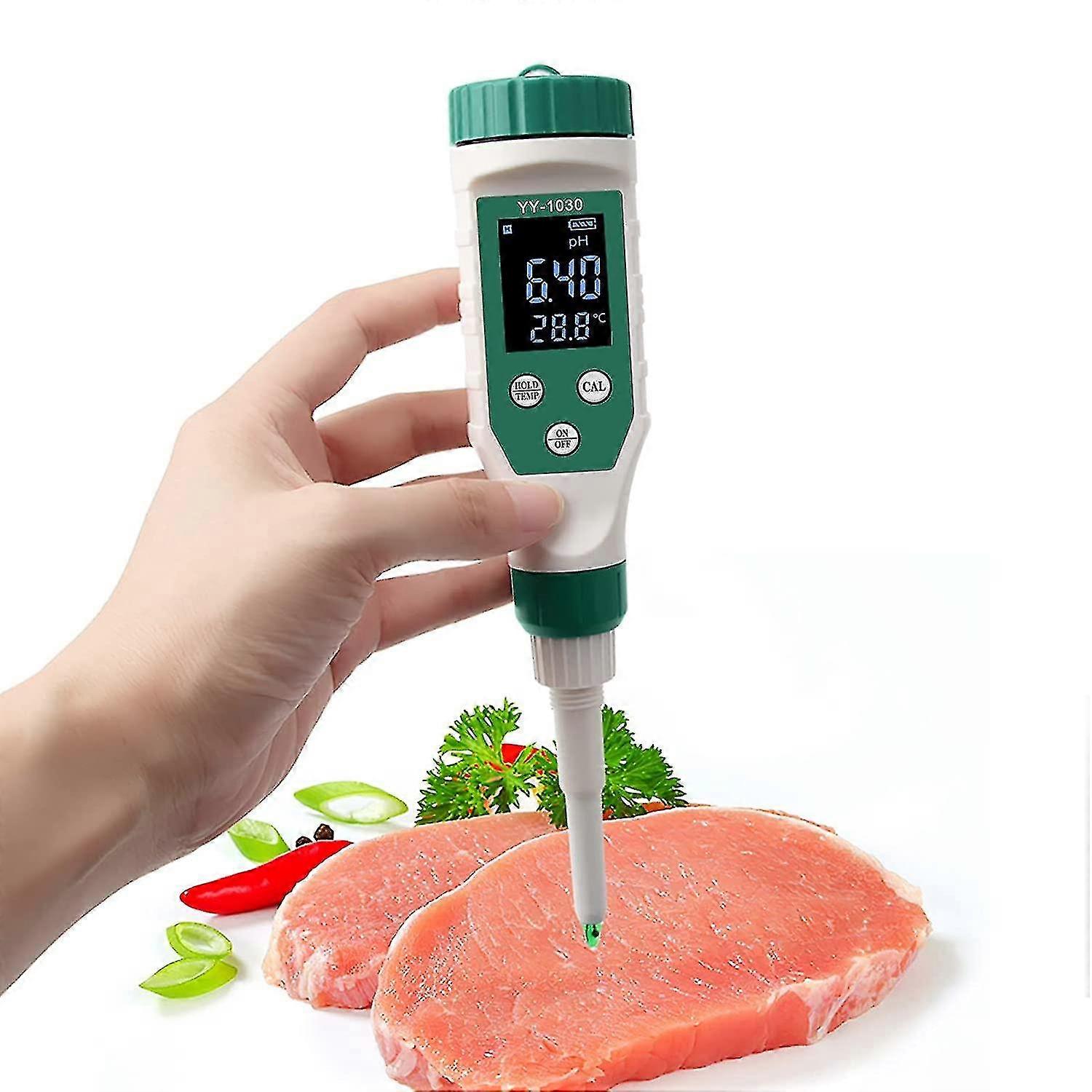 מד Ph מזון, בודק מזון Ph דיוק גבוה עם תאורה אחורית LCD ו- ATC, מד Ph למזון בשר פירות שימורי מבשלת מדידה