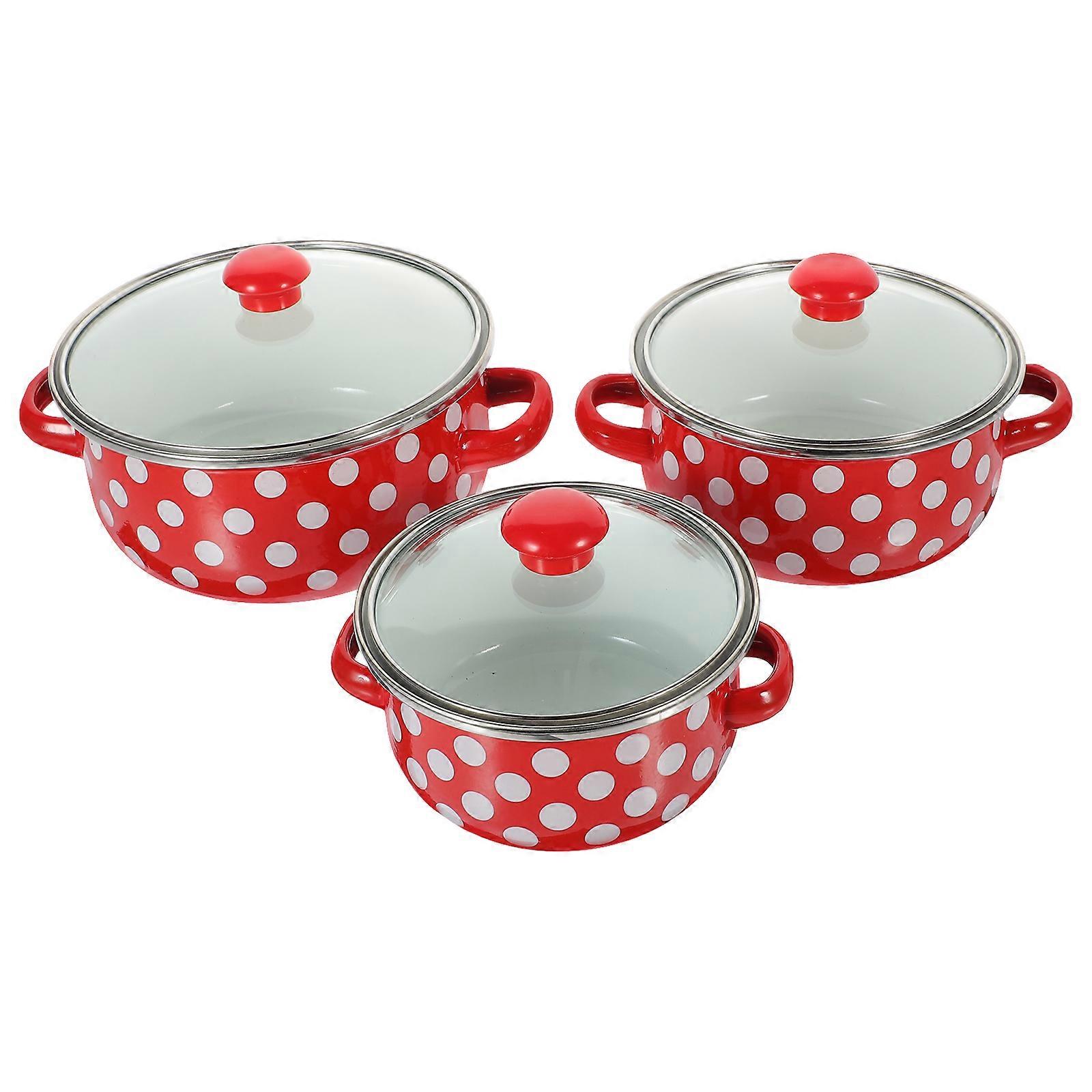 1 Set of Home Sauce Pot Enamel Stockpot with Lid Enamel Cooking Pan with Handle