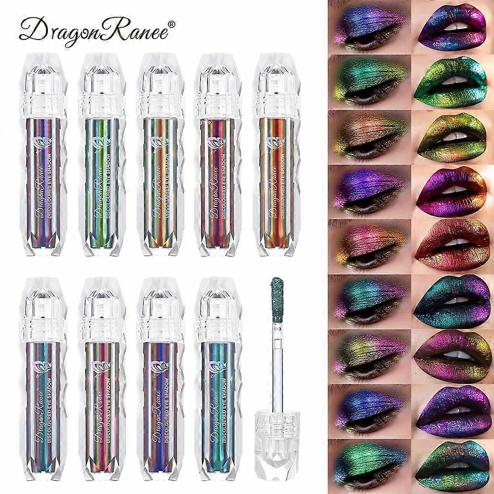 9 farver Chameleon Eyeshadow Liquid, Chameleon Metallic Lip Gloss, ansigt og læber fremhæver lysere, høj glans, langvarig