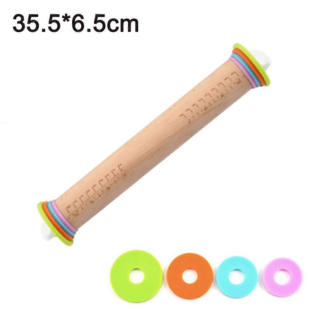 Adjustable Solid wood rolling pin to adjust the thickness scale flour stick dough kneading tool