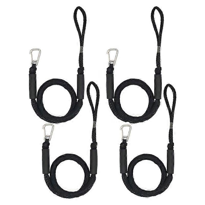 4Pack 4Ft Boat Bungee Dock Line with Hook Mooring Rope Boat Accessories for Boats Pontoon Kayak,Bla