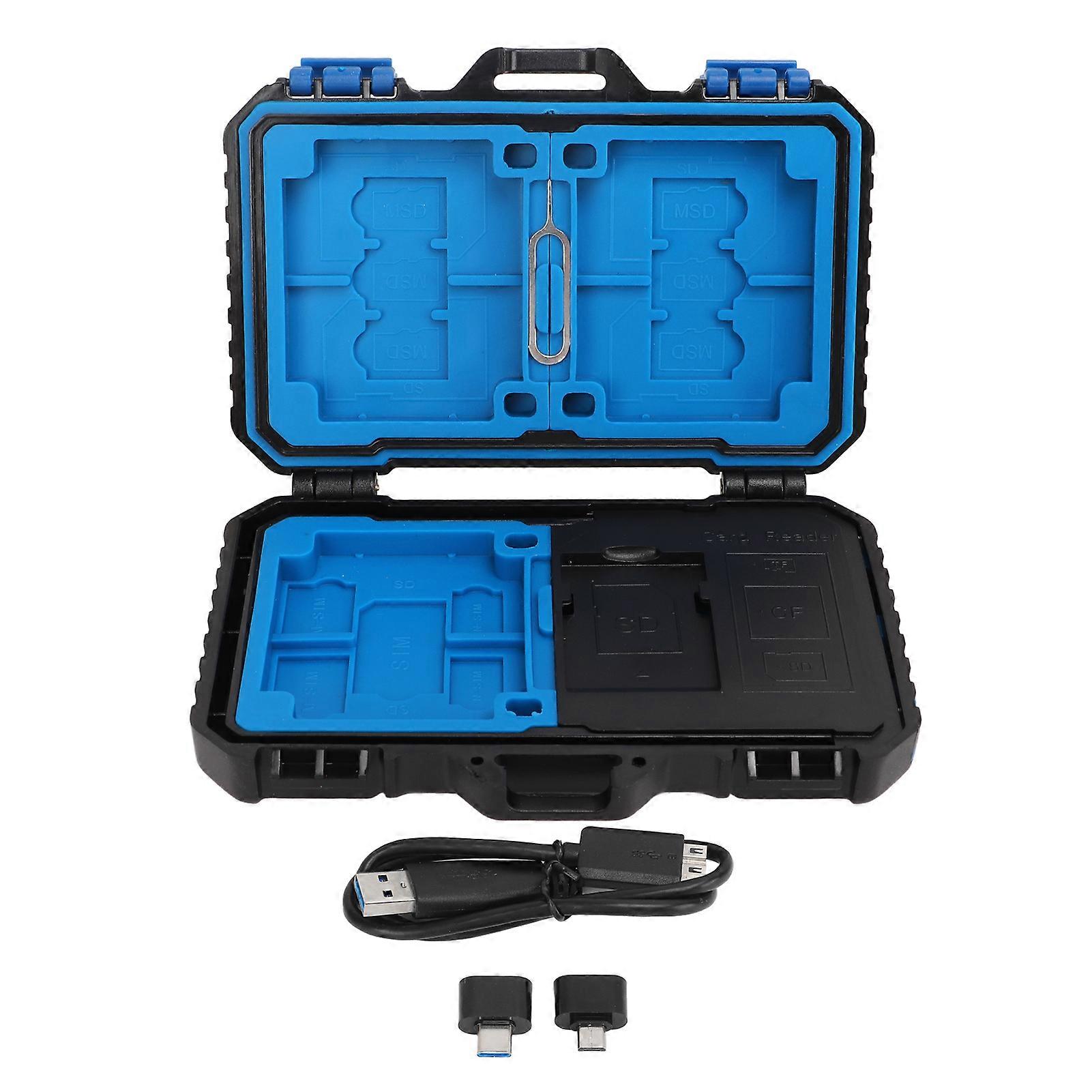 PULUZ Memory Card Carrying Case Waterproof Compact Protective Box with Card Reader OTG Function for Storage