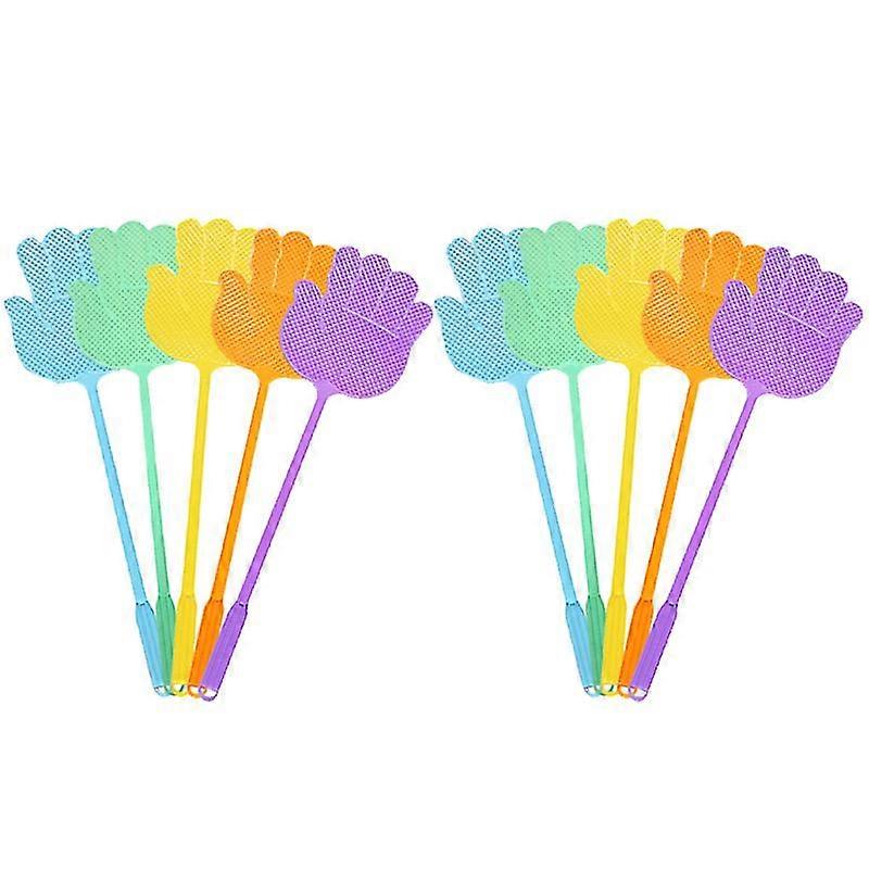 10pcs creative palm shape swatter lengthen large size flyswatter thickening mosquito killing plate for home use (random color)