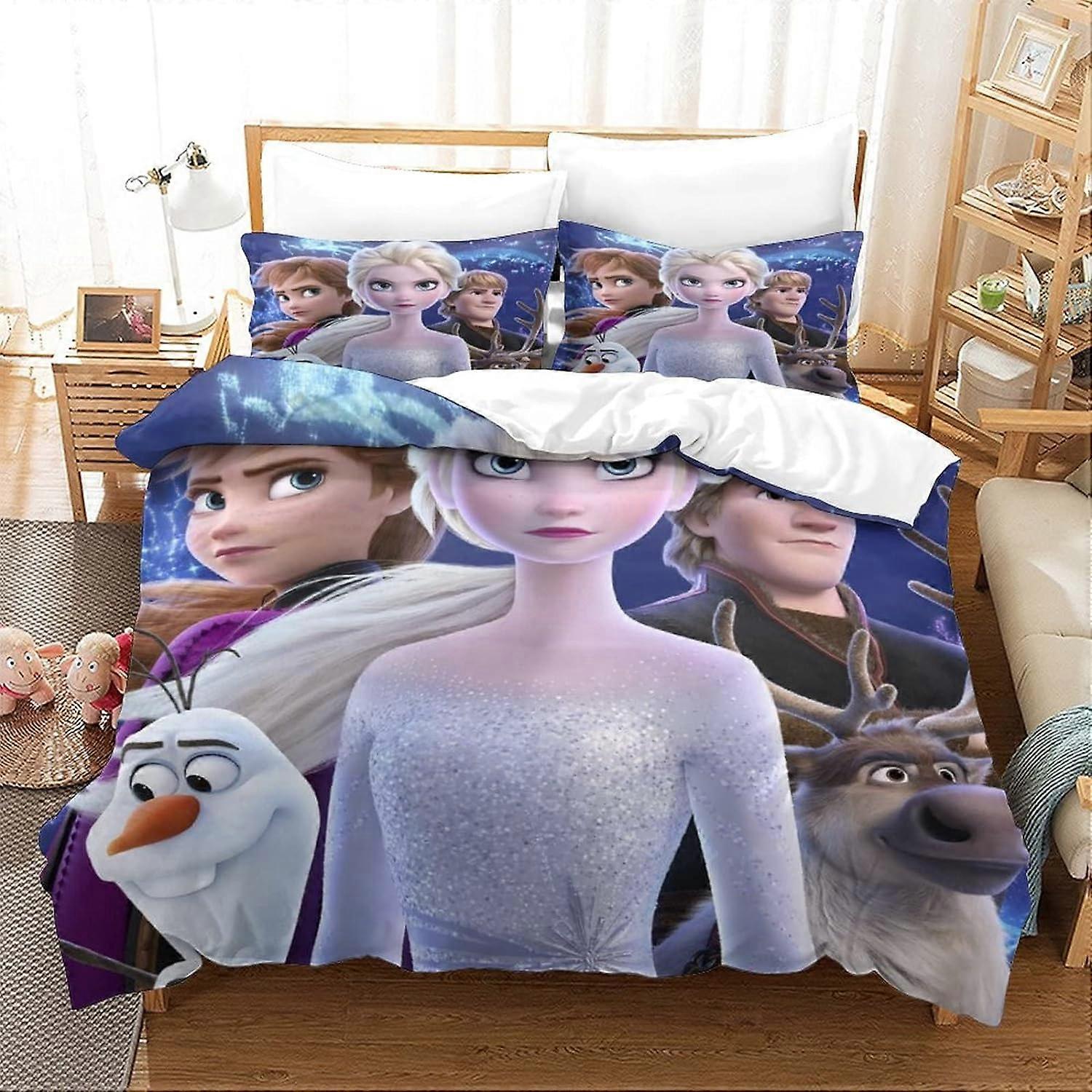 D Frozen Bedding Set Elsa Bedding Set Decorative Microfiber Duvet Cover with Pillowcases, Zipper Closure, Soft Pieces for Boy Girl Ad