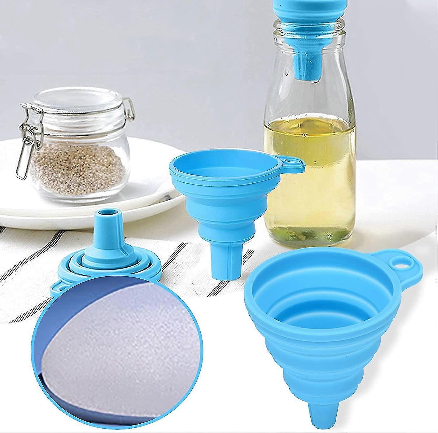 Silicone Collapsible Funnel Kitchen Gadgets Foldable Funnel For Water Bottle Liquid Transfer, Blue