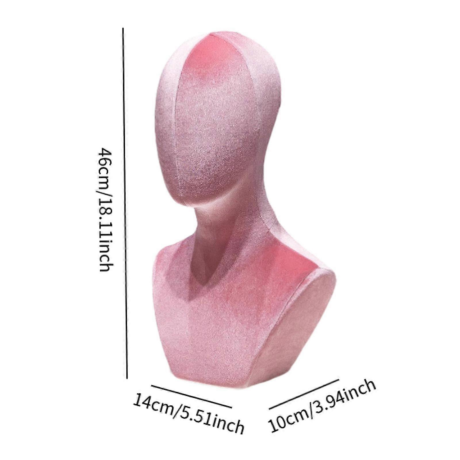 Flocked Mannequin Head Display Stand - Wig Hat Jewelry Holder with Pin-Insertable Surface