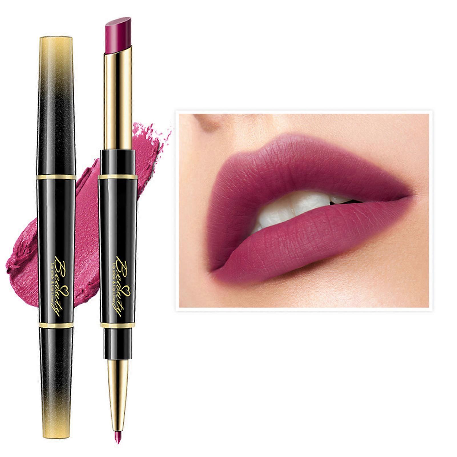 2-in-1 Double-ended Lipstick Lip Liner Non-Stick Cup Lip Gloss Long Lasting Waterproof Lip Stick