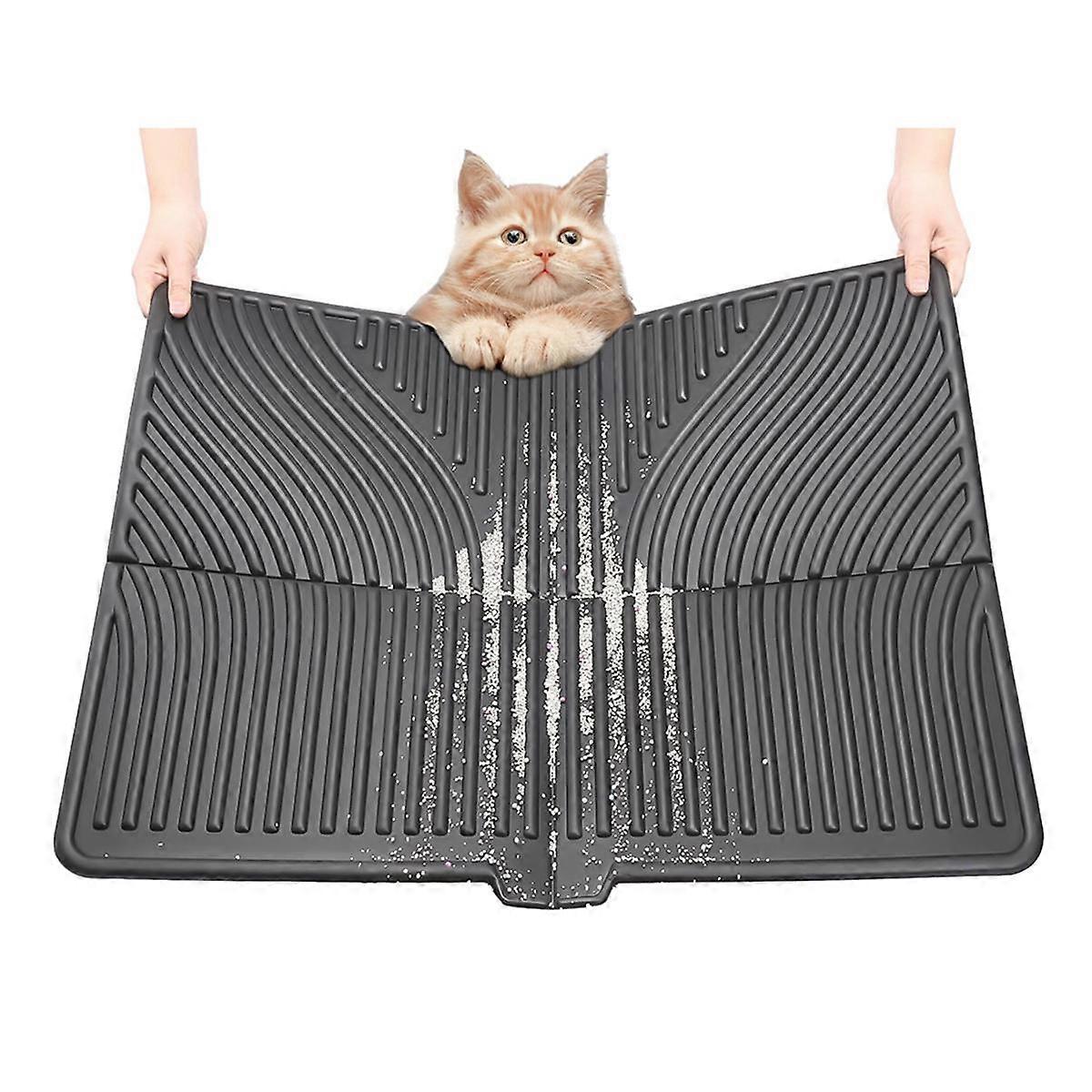 Mat, Large Trapping Mat Soft on Kitty Paws, Litter Box Mat Keep Floor Clean Black