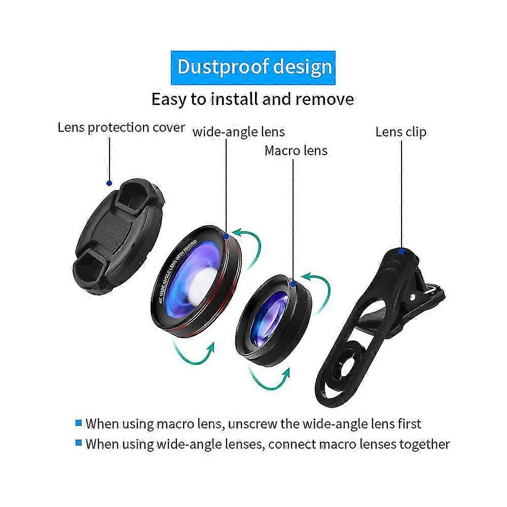 4k Wide Angle Lens With Macro 15x Macro Lens Phone Camera Lens Macro Led Ring Light Ring Flash For