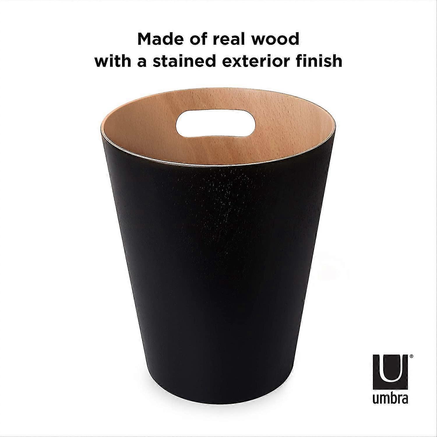 Black Pure Natural Wood Trash Can