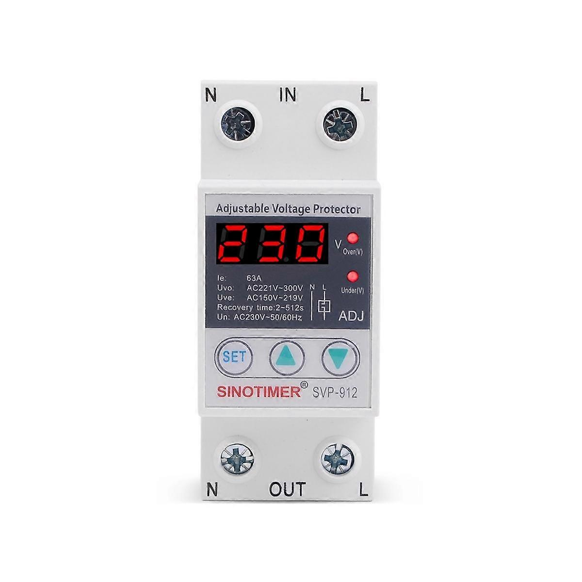 63A 230V 50/60Hz Din Rail Adjustable Automatic Over and Under Voltage Protector Voltage Protective