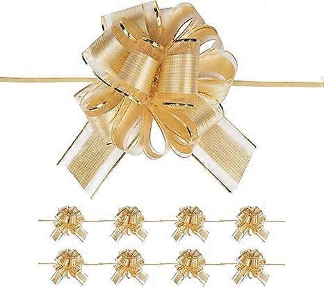 10 PCS Large Pull Bow Gift Wrapping Bows, Pull Bow with Ribbon for Wedding Gift Baskets, Party Gift Wrap Bows, Presents Decorating Bows (Gold)