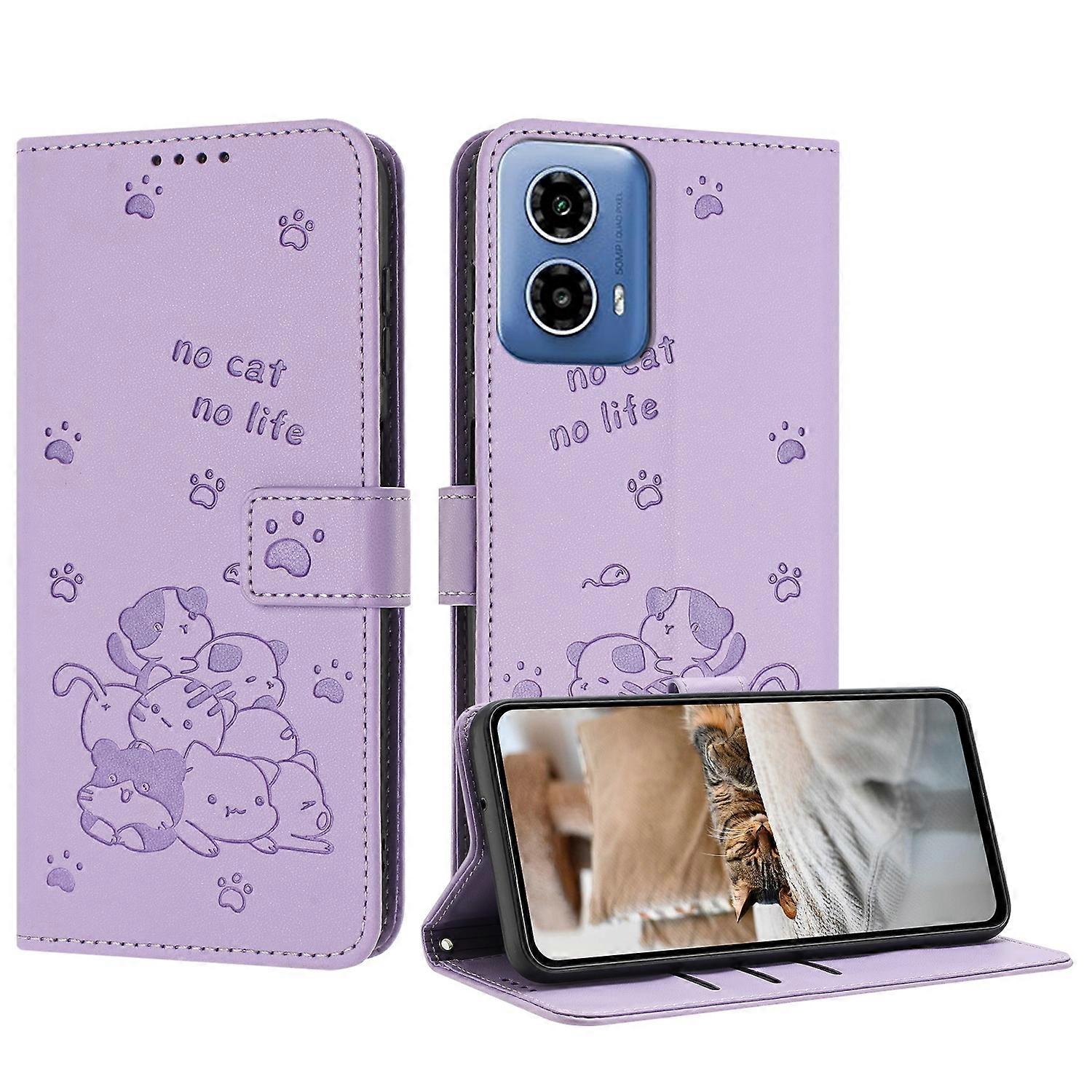 Embossed Kitten PU Case For Motorola Moto G85