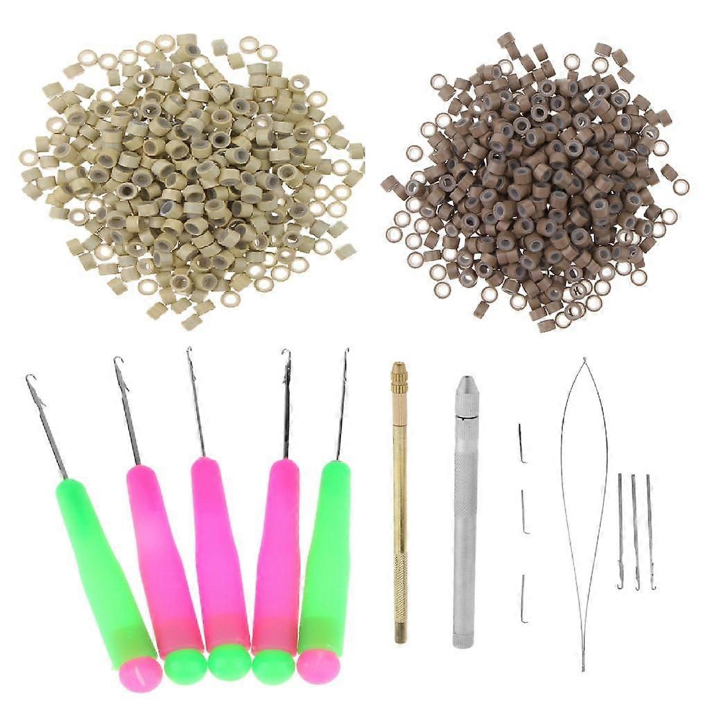 Hair Extension Tool Set Micro Rings Beads Crochet Ventilating Latch Pulling Loop Hook Needles