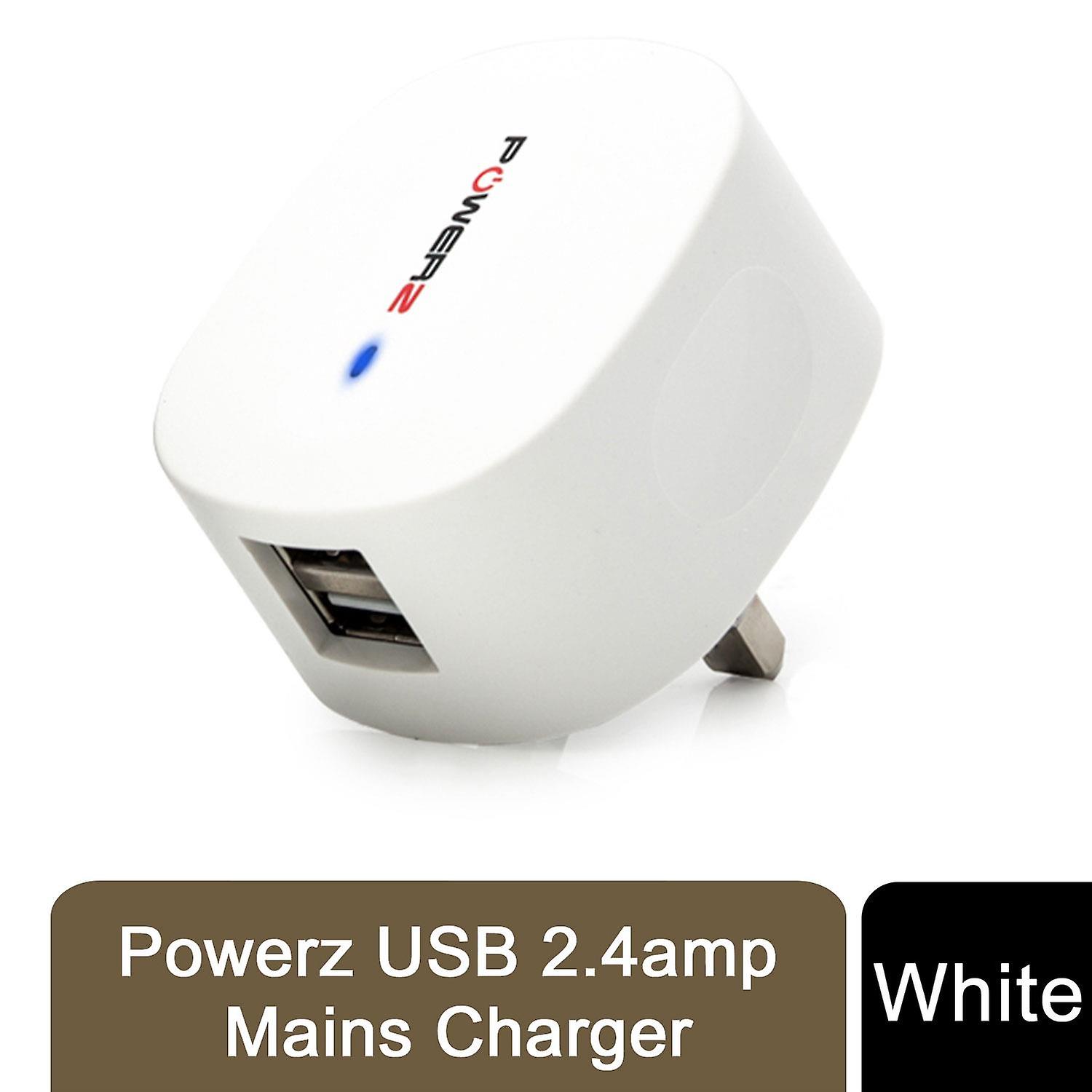 Powerz USB 2.4amp Mains Charger - White