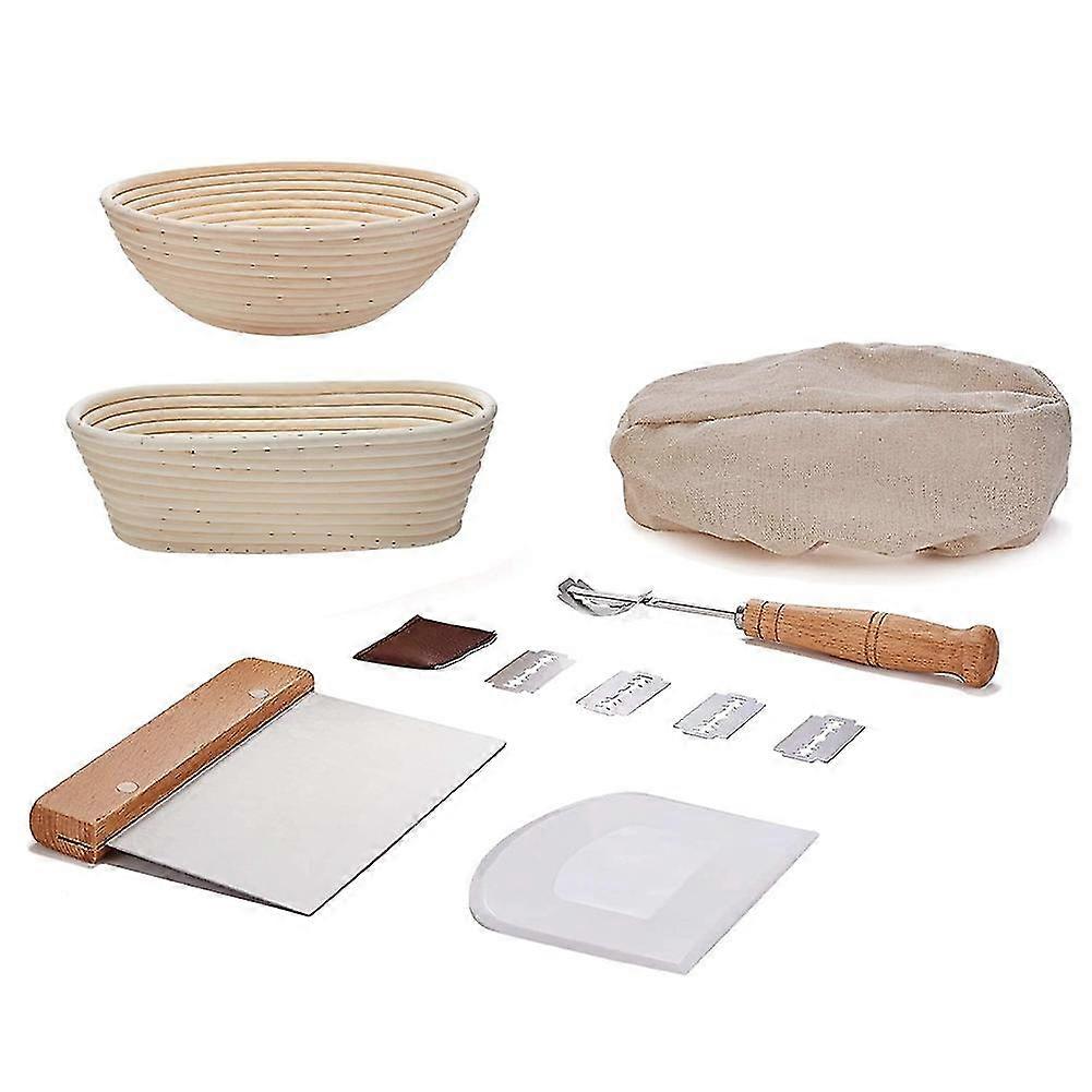 Proofing Basket Round & Oval Set of 2 Diameter 25 cm Bread Proofing Basket with Dough Silicone & Kn