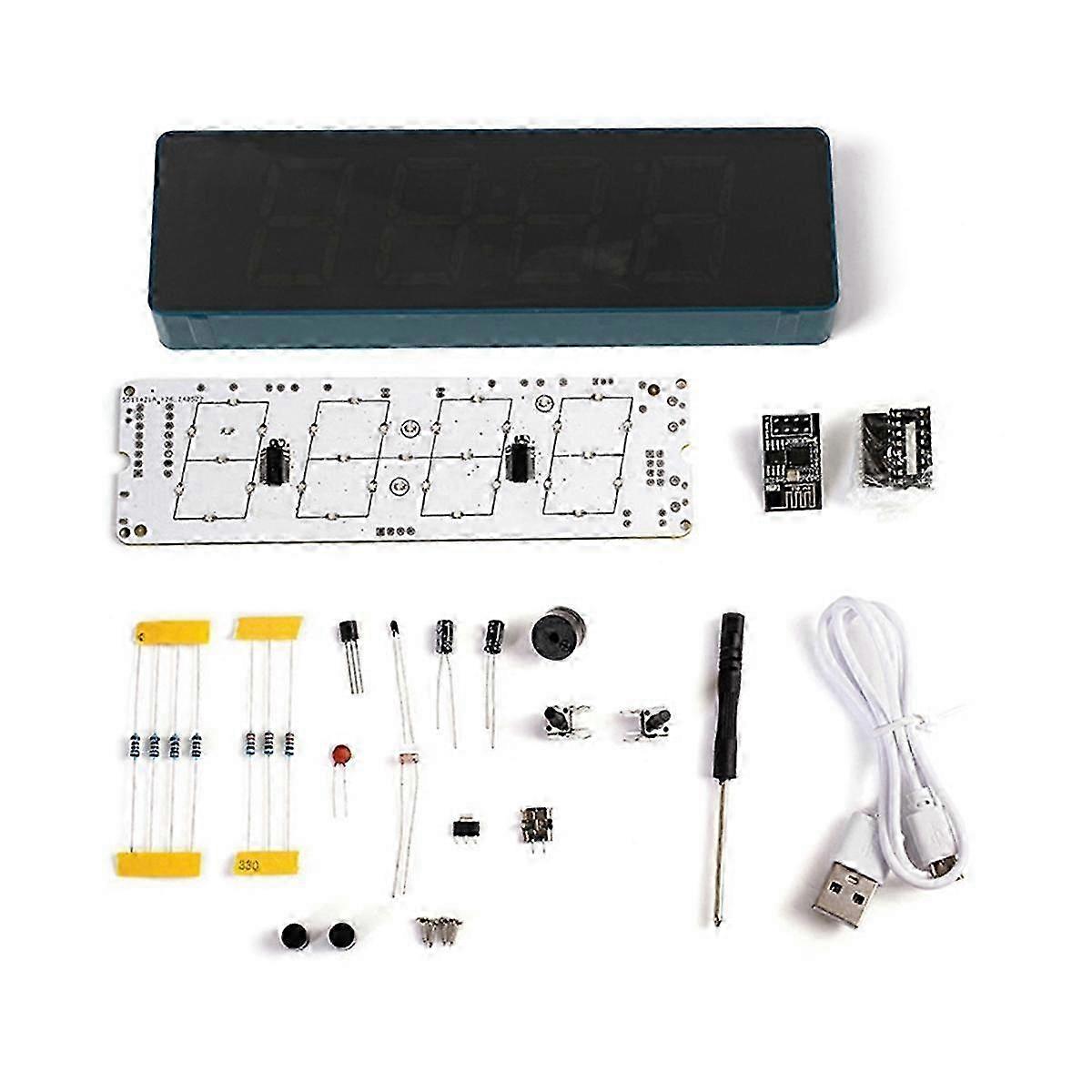 DIY Electronic Kit Digital RGB Colorful LED Alarm Clock Suite 4Digit Date Temperature Clock Soldering Project Practice,A