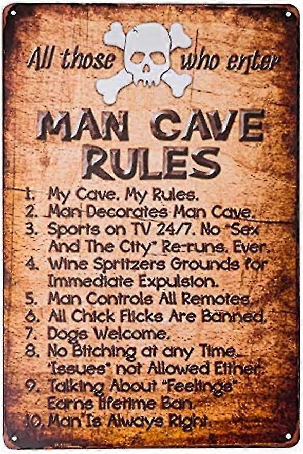Man Cave Rules Top 10 Gameroom Bar Pub Novidade Sinal de Lata 8x12 Polegadas OU 12x16 Polegadas Modo Polegada 1218