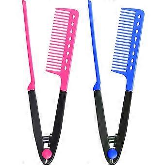 Flat Iron Comb, 2 Pieces Straightening Comb Hair Brush for Salon Hairdressing Styling (Rose Red, Blue)