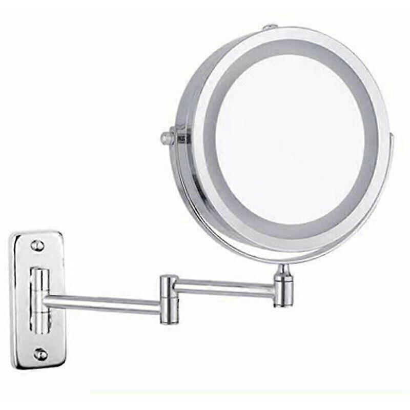 Feelglad Wall Mounted Makeup Mirror, 10X Double Sided LED Magnifying Mirror, 360 Swivel Extendable Cosmetic Vanity Mirror, Battery Powered (Not Includ